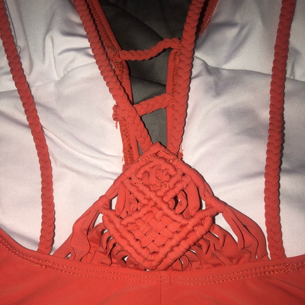 One-piece, coral colored CUPSHE bathing suit